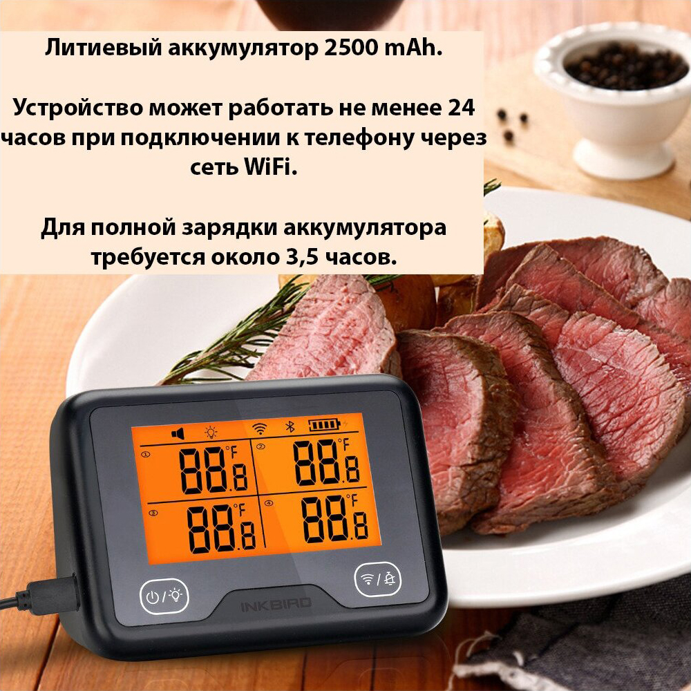 Цифровой термометр Inkbird IBBQ-4BW, 4 щупа, купить в Санкт-Петербурге,  цены, фото. Glavdacha.ru